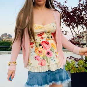 Nanette Lepore Silk Floral Strapless Peplum Top